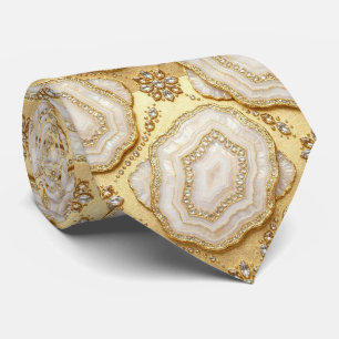 Luxus-Faux-Seide   Weiß + Gold-Geoden-Schlips Krawatte