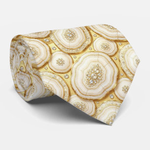 Luxus-Faux-Seide Weiß + Gold-Geoden-Schlips Krawatte