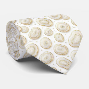 Luxus-Faux-Seide Weiß + Gold-Geoden-Schlips Krawatte