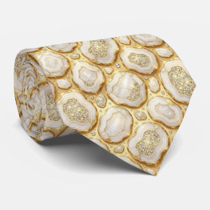 Luxus-Faux-Seide   Weiß + Gold-Geoden-Schlips Krawatte