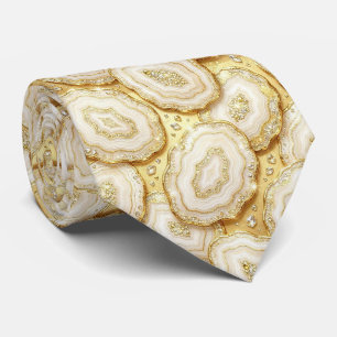 Luxus-Faux-Seide Weiß + Gold-Geoden-Schlips Krawatte