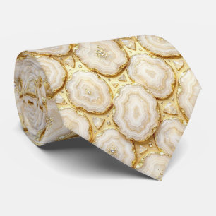 Luxus-Faux-Seide Weiß + Gold-Geoden-Schlips Krawatte
