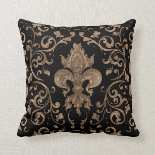 Luxus Fleur-de-lis-Ornament - Schwarz und Gold Kissen