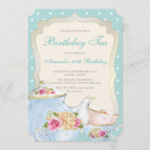 Luxus Floral Birthday Tea Party Polka dot Einladung
