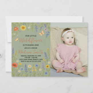 Luxus Floral Erster Geburtstag Einladung mit Foto