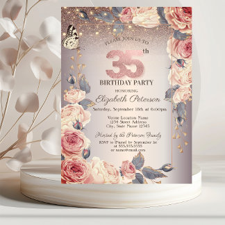 Luxus Floral, Schmetterling, Licht 35. Geburtstag Einladung