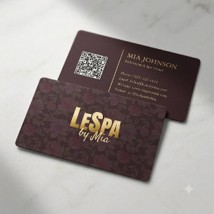 Luxus Floral Spa Burgund Gold QR Code Visitenkarte