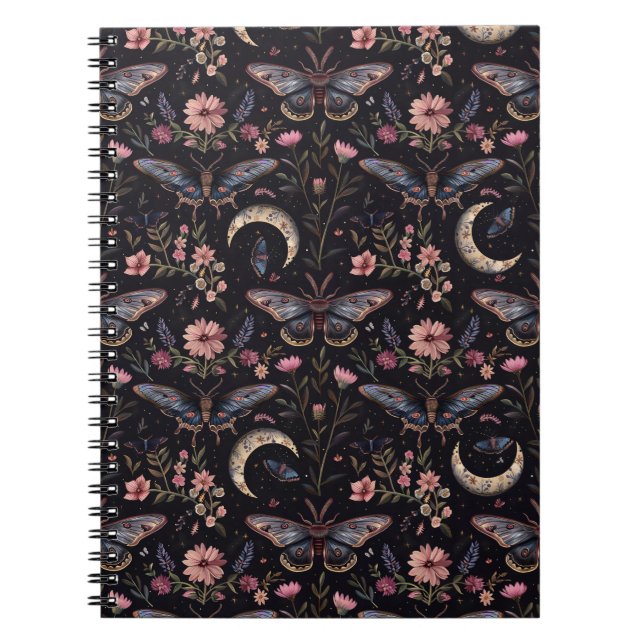 Luxus Floral Witchy Moon Moth Notebook Journal Notizblock (Vorderseite)