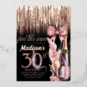 Luxus-Folie 30er Rosé-Wein Erwachsener Geburtstag Folieneinladung