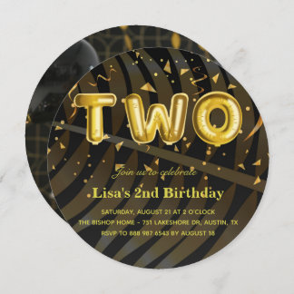 Luxus Foto Black and Gold Konfetti 2. Geburtstag Einladung