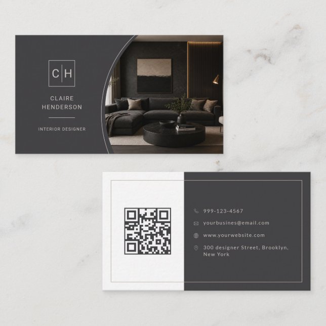 Luxus-Foto-Monogramm-QR-Code-Designer Visitenkarte (Vorne/Hinten)