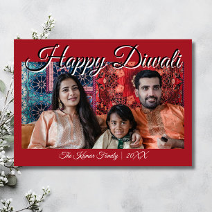 Luxus-Fotokarte zum Diwali-Gruß in Karmesinrot Feiertagskarte