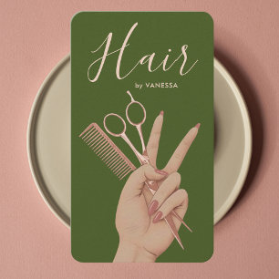 Luxus-Friseur Hairstylist Elegantes Moosgrün Visitenkarte