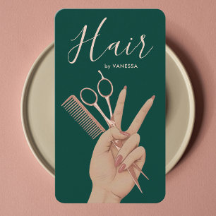 Luxus-Friseur Hairstylist Rose Gold und Grün Visitenkarte