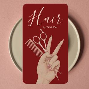 Luxus-Friseur Hairstylist Rose Gold und Rot Visitenkarte