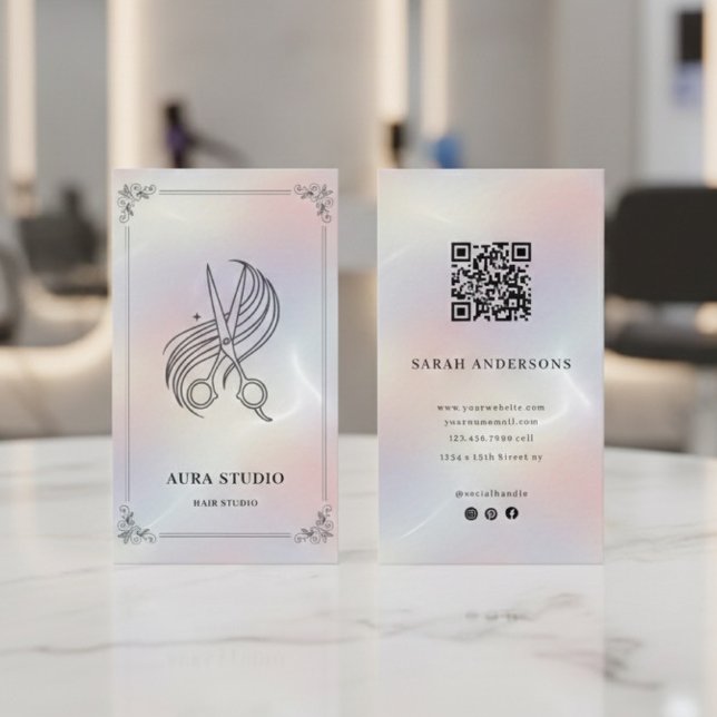 Luxus-Friseur mit QR-Code-Holografie Visitenkarte (Von Creator hochgeladen)
