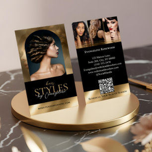 Luxus-Friseur-Salonbogen-Foto Schwarz Gold Visitenkarte