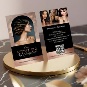 Luxus-Friseursalon-Torbogen-Foto Schwarz Pink Visitenkarte