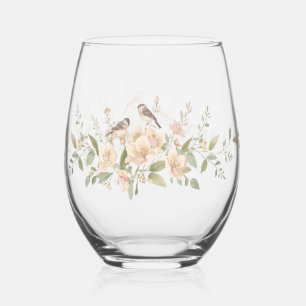 Luxus-Frühlings-Wildblumen-Vogel-Rosengarten nahtl Weinglas Ohne Stiel