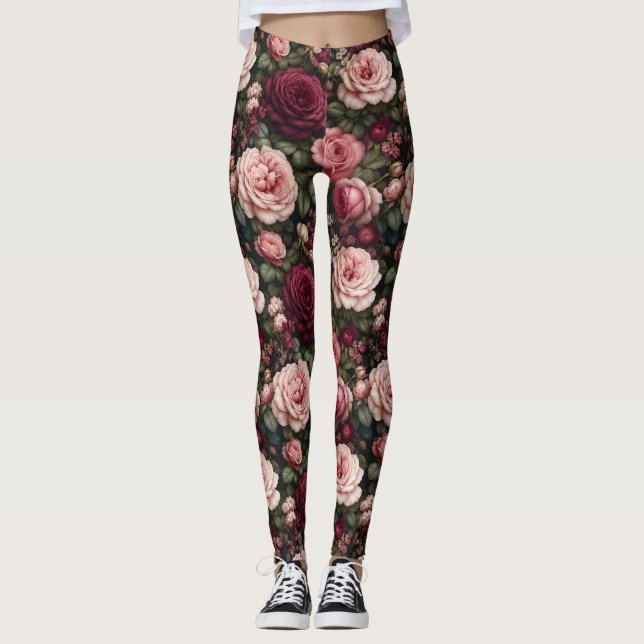 Luxus-Gartenrosen-Blumenkunst Leggings (Vorderseite)