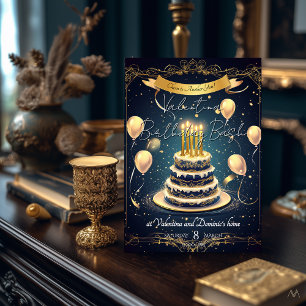 Luxus-Geburtstagskuchen Elegantes Gold & Navy Einladung