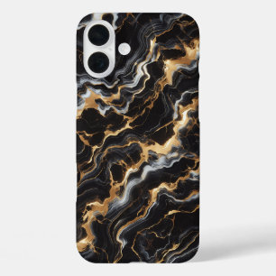 Luxus-Gehäuse aus schwarzem Marmor - Elegantes Gol iPhone 16 Plus Hülle
