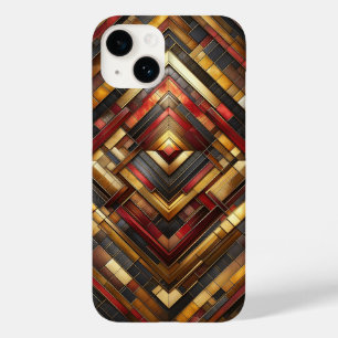 Luxus-Geometrie-Holz-Intarsien-Handyhülle Rot,Gold Case-Mate iPhone 14 Hülle