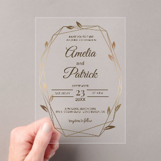Luxus-Geometrisch-Botanische Goldene Hochzeit Acryleinladungen