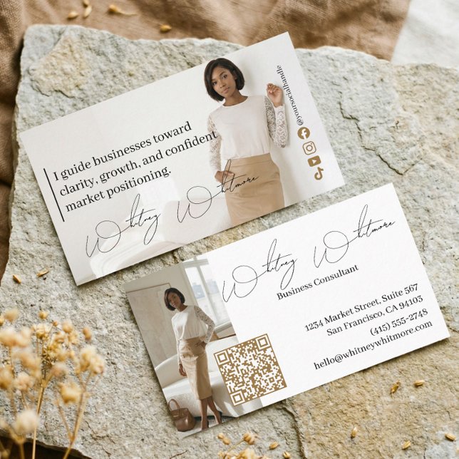 Luxus-Geschäftsberater Eleganter QR-Code Foto Visitenkarte (Luxury Business Consultant Elegant QR Code Photo Business Card)