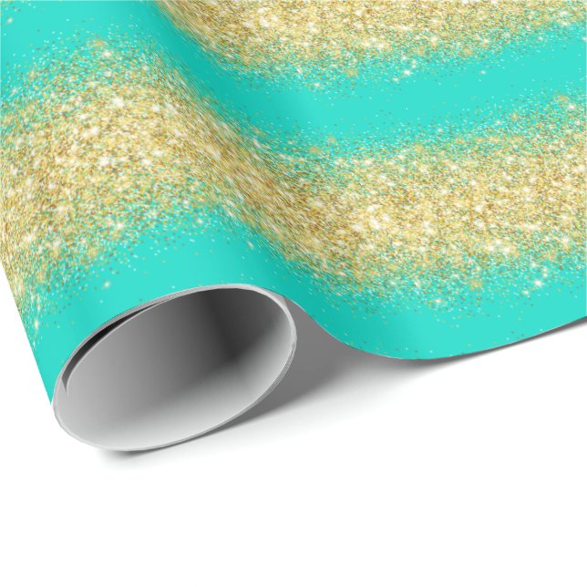 Luxus Geschenk Popular Turquoise Gold Glitzer Geschenkpapier (Rolleneckpunkt)