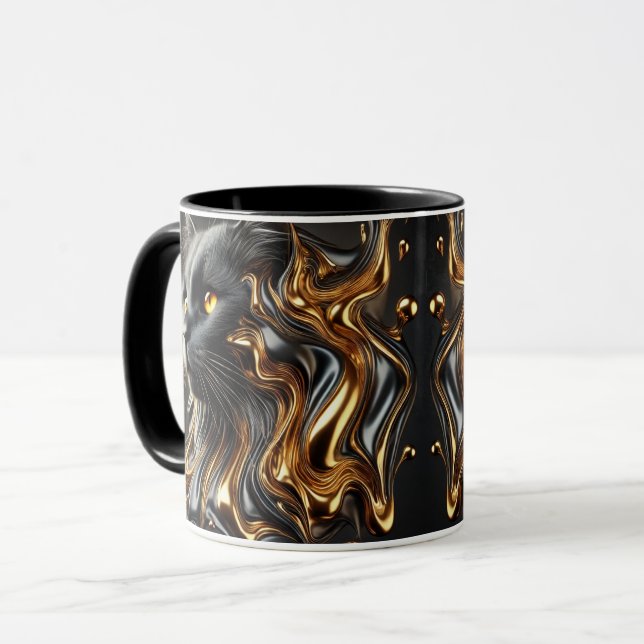 Luxus geschmolzener Metalleffekt Katze Kunst Tasse (Vorderseite Links)