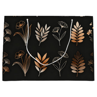 Luxus-Ginkgo- & Blumen-Linienkunst-Geschenktrageta Große Geschenktüte
