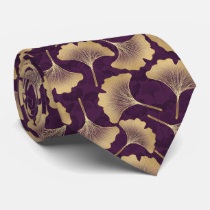 Luxus-Ginkgoblätter in Gold auf Tiefpurpur (8) Krawatte