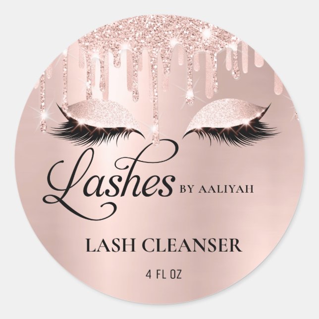 Luxus Glam Blush Rose Gold Lash Bath Cleanser Runder Aufkleber (Vorderseite)