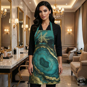 Luxus-Glam-Chic-Teal-Türkis- und Gold-Achat-Geode Schürze