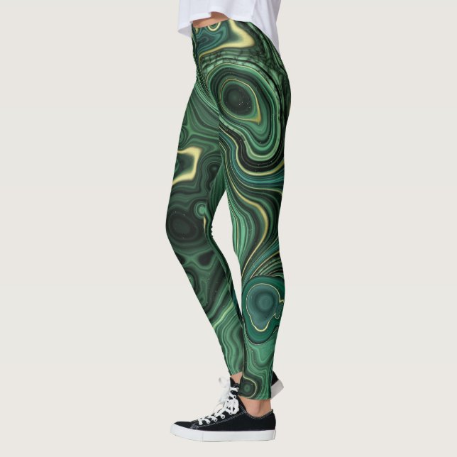 Luxus Glam Grün Abstraktes Muster Leggings (Links)