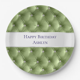 Luxus Glam Sage Green Imitats Velvet Pappteller