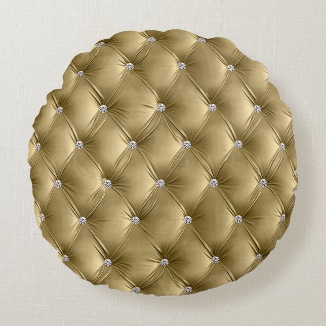 Luxus Glam Warm Gold Rot Imitate Velvet Rundes Kissen (Vorderseite)