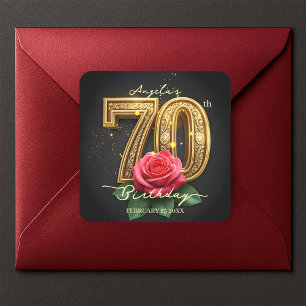 Luxus Glamour Rose Gold Filigree 70. Geburtstag Quadratischer Aufkleber