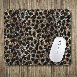Luxus Glitter Braun Schwarz Gold Leopard Muster Mousepad