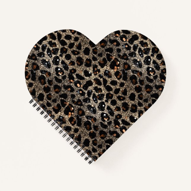 Luxus Glitter Braun Schwarz Gold Leopard Muster Notizbuch (Vorderseite)