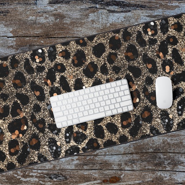 Luxus Glitter Braun Schwarz Gold Leopard Muster Schreibtischunterlage (Von Creator hochgeladen)
