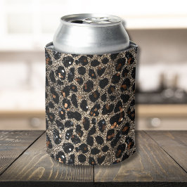 Luxus Glitter Braun Schwarz Gold Leoparden Muster Dosenkühler