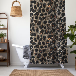 Luxus Glitter Braun Schwarz Gold Leoparden Muster Duschvorhang