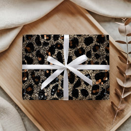 Luxus-Glitter Braun Schwarz Gold Leopardenmuster Geschenkpapier