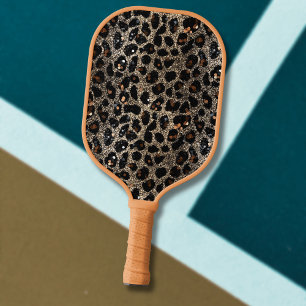Luxus-Glitter-Braun-Schwarz-Gold-Leopardenmuster Pickleball Schläger