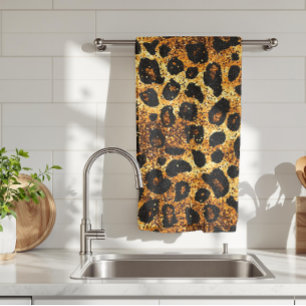 Luxus Glitter Gold Braun Rost Leopardenmuster Geschirrtuch