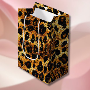Luxus Glitter Gold Braun Rost Leopardenmuster Mittlere Geschenktüte