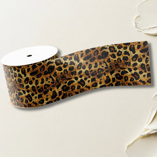 Luxus Glitter Gold Braun Rost Leopardenmuster Ripsband