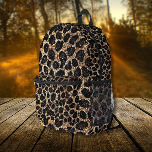 Luxus Glitter Gold Braun Schwarz Leopard Muster Bedruckter Rucksack
